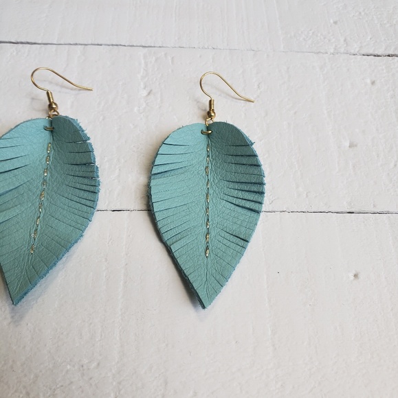 2 Inch | Leather Feather Fringe Earrings - Picture 2 of 4